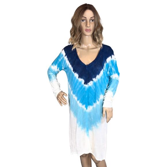 C06 Venus Long Sleeve Lightweight V Neck Tie Dye Cover Up Dress SZ M $49 - Picture 3 of 13